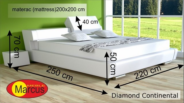 łóżko kontynentalne diamond 200x200 cm