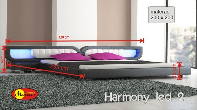 łóżko harmony 2 led 200x200 cm